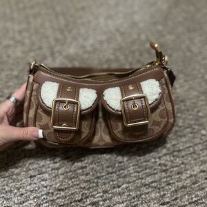 Coach Brown and Cream Shoulder Bag with Structured Design